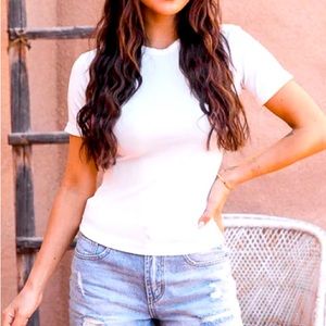 💕White S/S Ribbed Top Med New